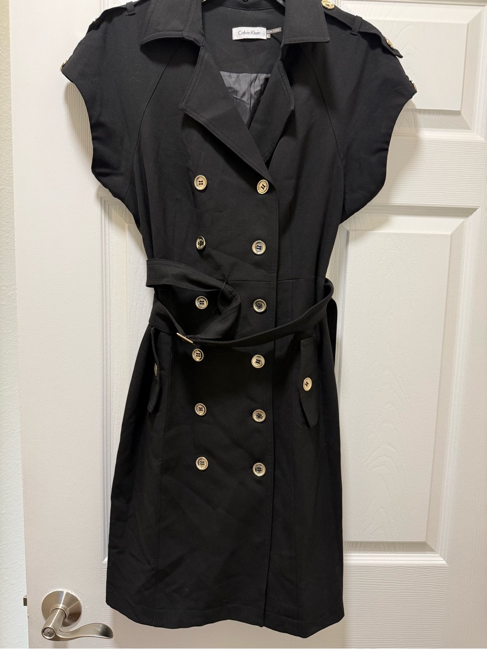 Calvin Klein Black Double-Breasted Trench Dress women’s 8